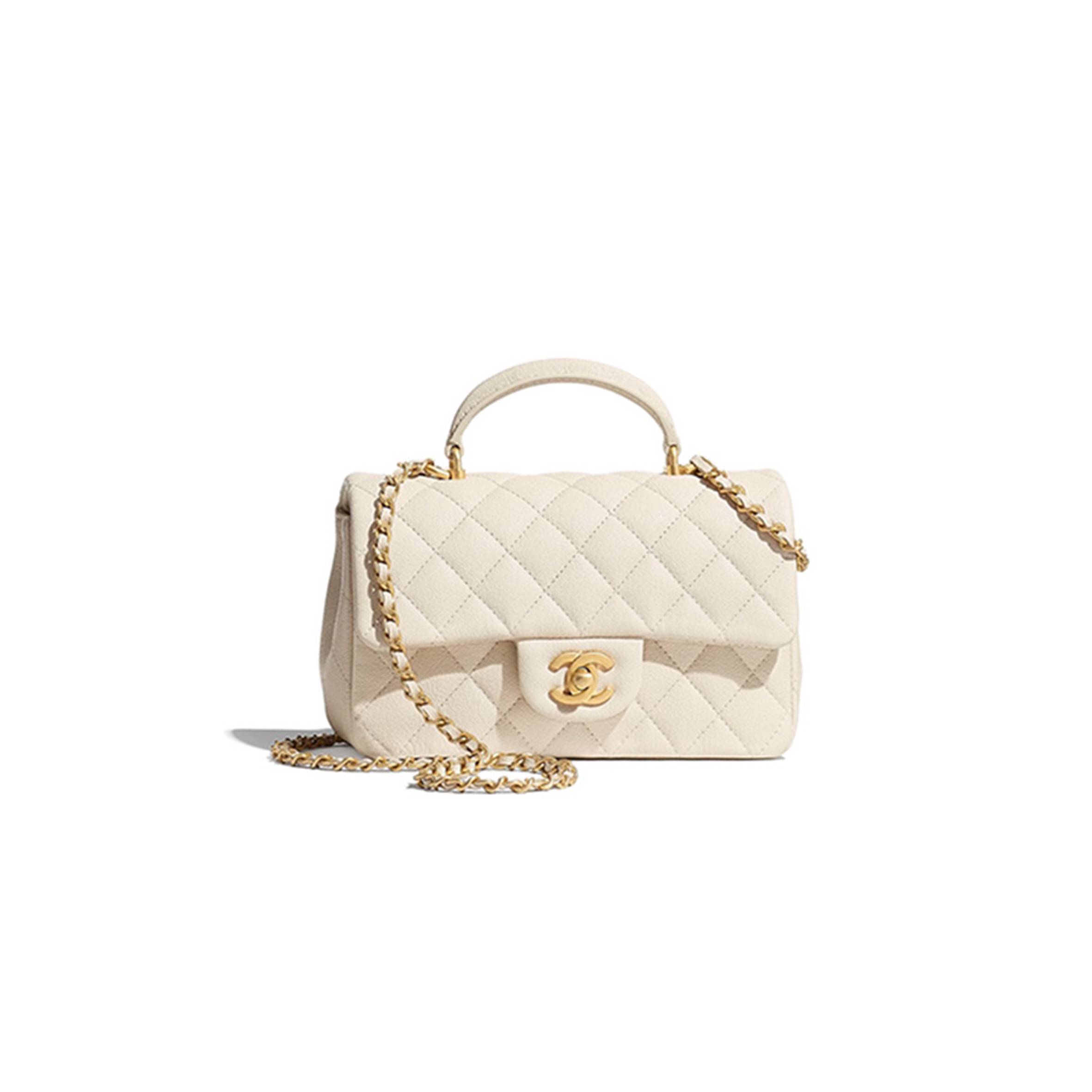 CHANEL MASTER  CAVIAR QUILTED MINI TOP HANDLE RECTANGULAR FLAP WHITE AS2431 (20*13*9cm)